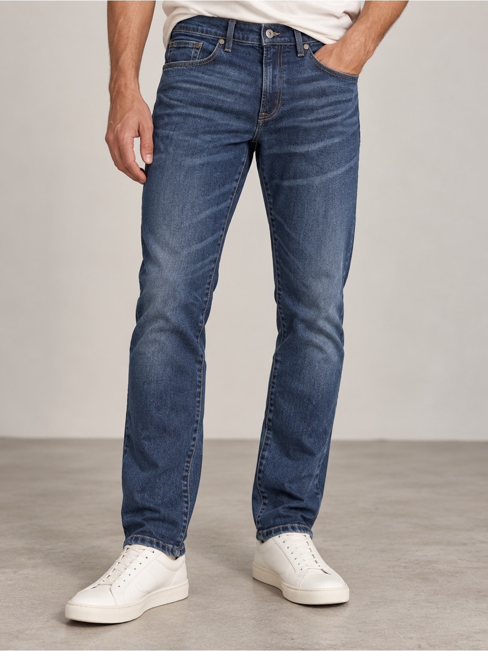 Wellen Men’s 34 Dark Wash Stretch Slim Straight Jeans Blue Denim